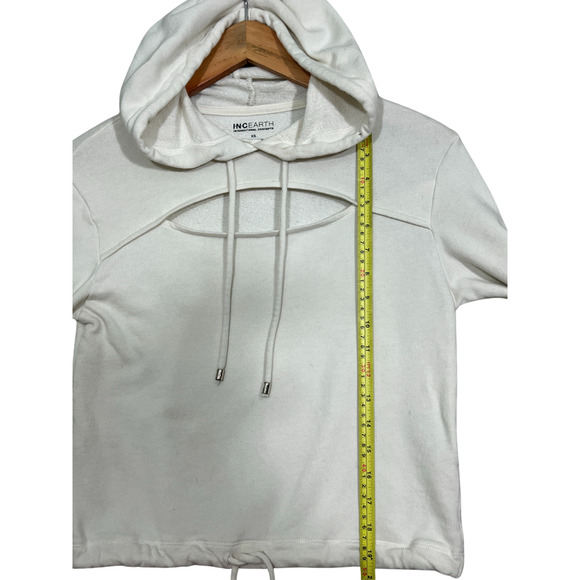 INC Earth Pullover Shirt Womens XS Cream Fleece Sporty Cutout Cropped Hoodie - Picture 8 of 8